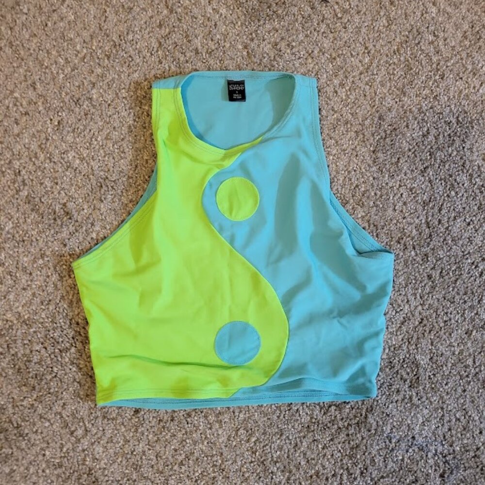 *SOLD* Little Black Diamond Neon Yin Yang Crop Top (EUC)